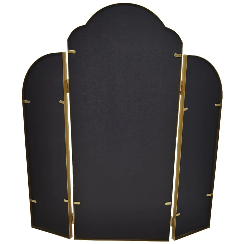Trifold Adjustable Gold Vanity Mirror by Drew Barrymore. Large Arched Wall Mirror for Bathroom, Bedroom Makeup Dresser