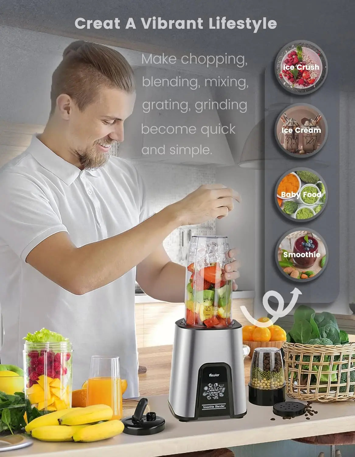 1000W Smoothie Blender for Shakes and Smoothies