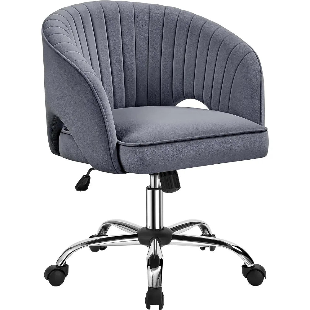 Home Office Velvet Upholstered Desk Chair, Modern Swivel Chair with Tufted Barrel Back, Rolling Wheels for Office