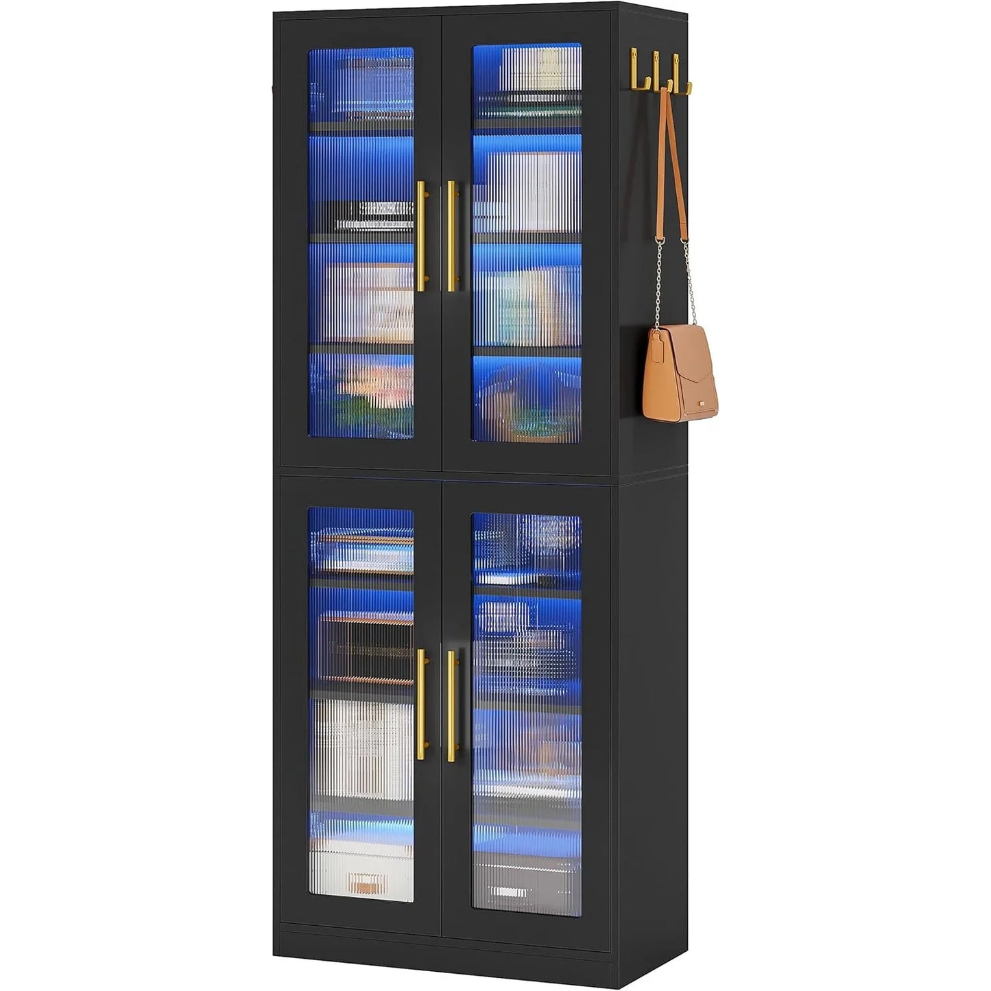 67-inch Tall 8-Tier Bookcase with Doors and LED Light
