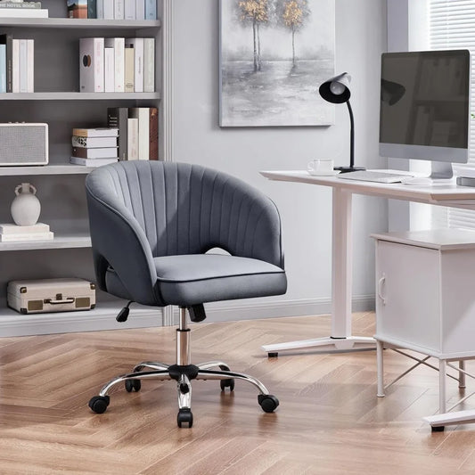 Home Office Velvet Upholstered Desk Chair, Modern Swivel Chair with Tufted Barrel Back, Rolling Wheels for Office
