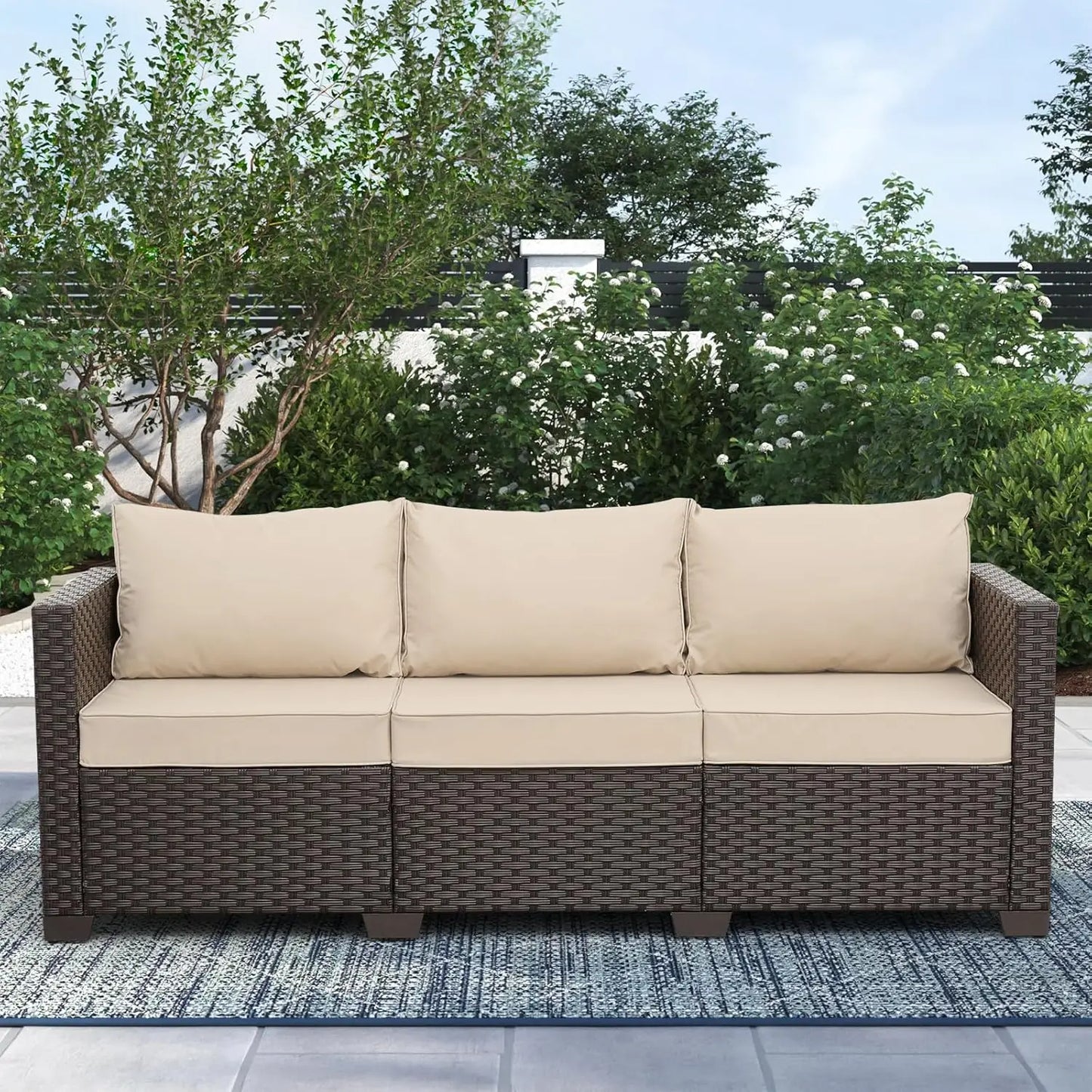 Outdoor Patio Furniture 3-seat Wicker Sofa