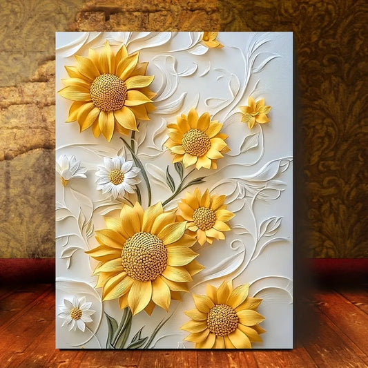 Vivid yellow 3D relief sunflower canvas art with wood frame