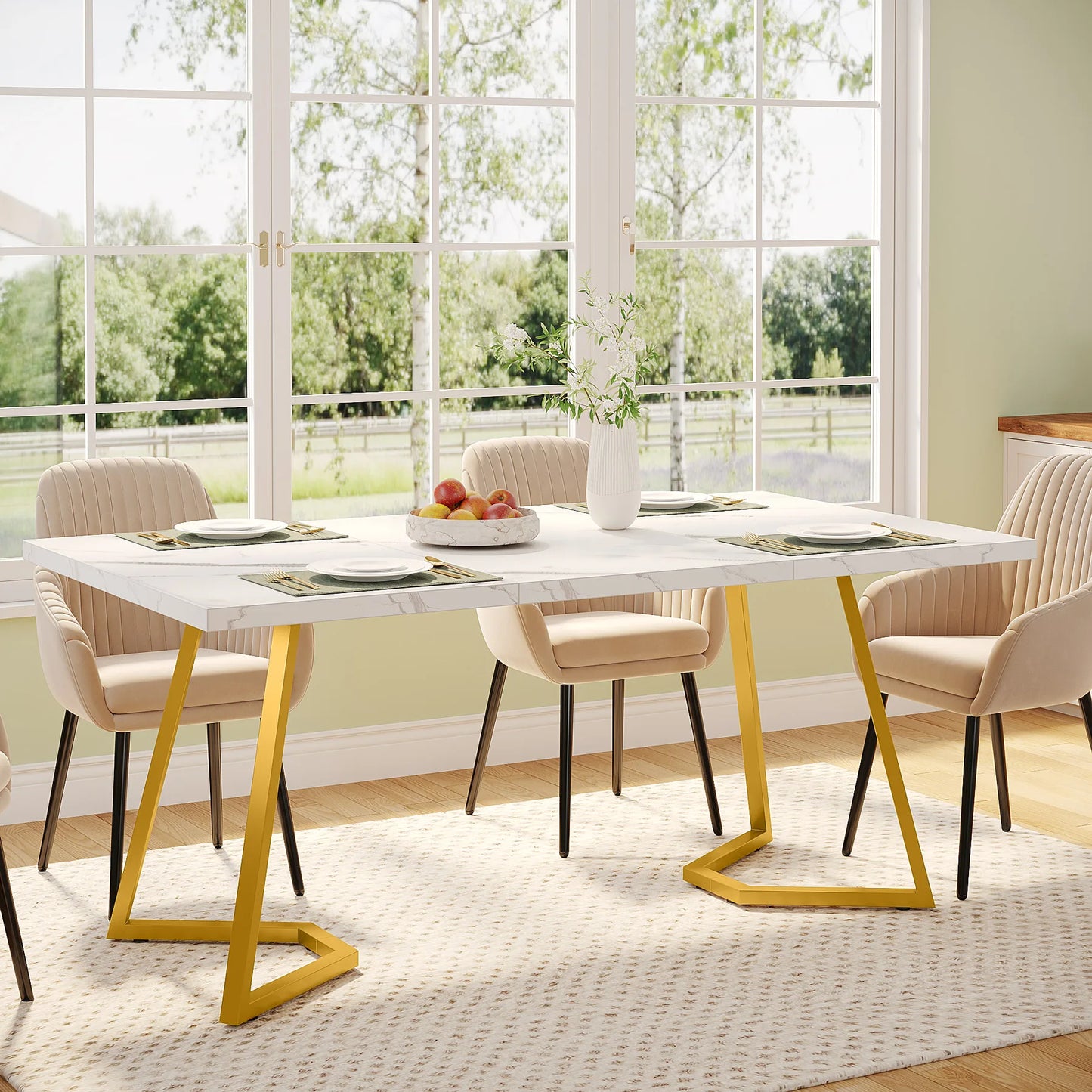 63-Inch Rectangular Table with Faux Marble Table Top