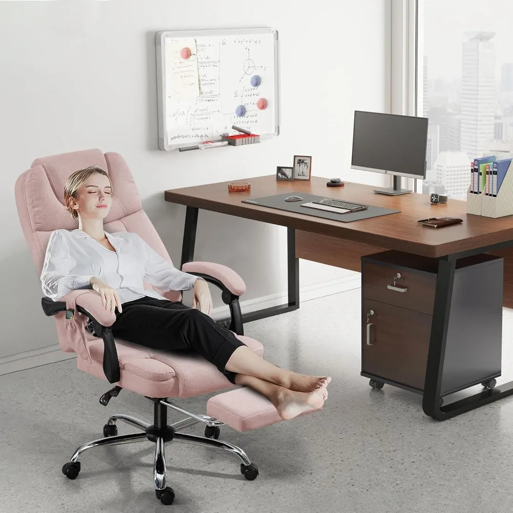 Ergonomic Adjustable Reclining Massage Office Chair with Footrest with 6 Vibration Points & Heat