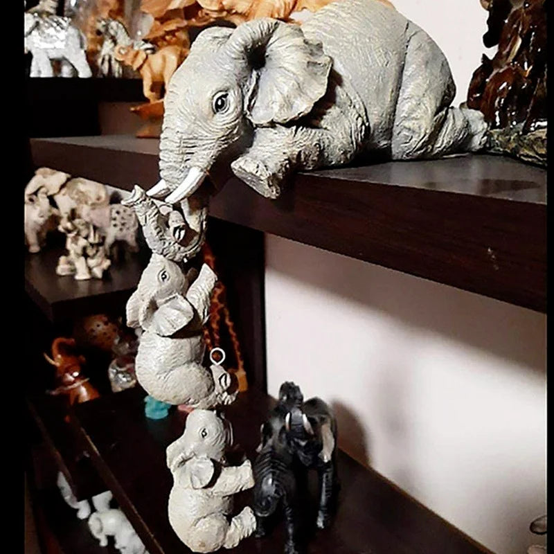 3pcs/set Cute Elephant Holding Baby Elephant Resin Figurines