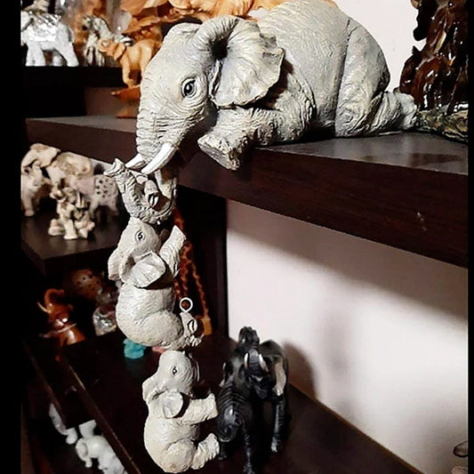 3pcs/set Cute Elephant Holding Baby Elephant Resin Figurines