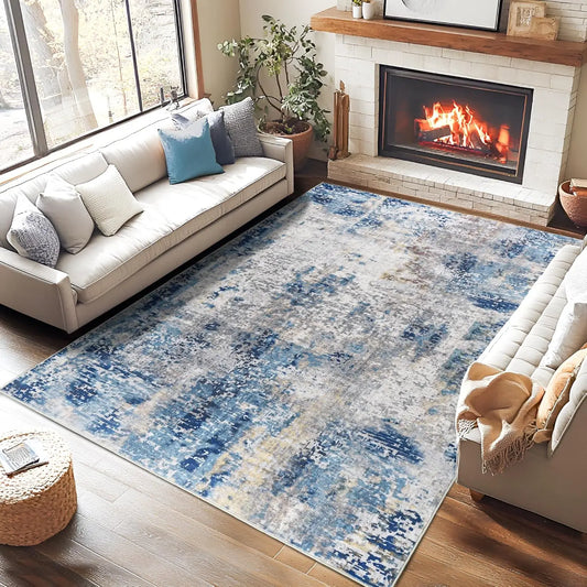 Living Room Area Rugs Modern Abstract  Machine Washable Non Slip Carpet , Low Pile Rugs
