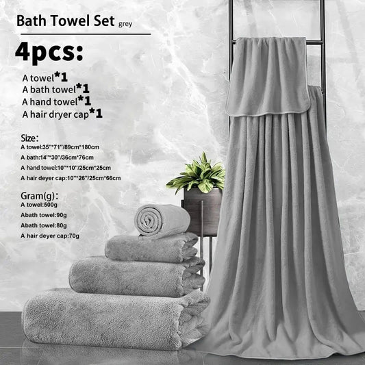 4pcs Ultra Soft Coral Fleece Bath Towel Set