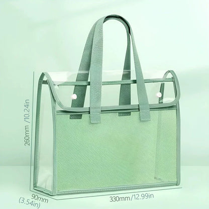 Clear Tote File Bag - Waterproof, Large Capacity, for School, Office, Travel, Document