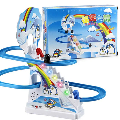 Kids Toy Penguin Slide Electric Railcar With Music Fun Penguin Climbing Stairs Toys For Children