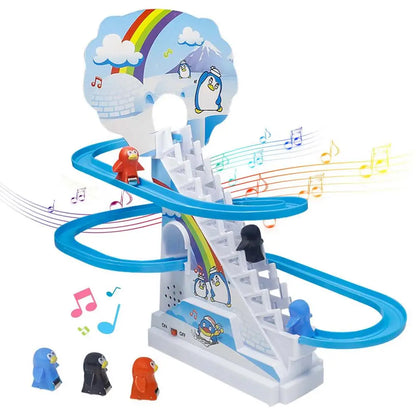 Kids Toy Penguin Slide Electric Railcar With Music Fun Penguin Climbing Stairs Toys For Children