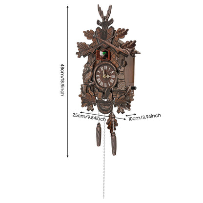 Wooden Cuckoo Clock with Pendulum and Automatic Bird Chiming for Living Room Kitchen Office Wall Decor Silent Quartz Movement