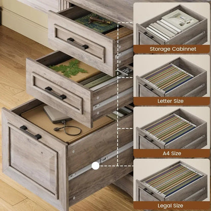 Farmhouse 55" Executive Desk, Computer Desk with Storage Drawers and Power Outlet