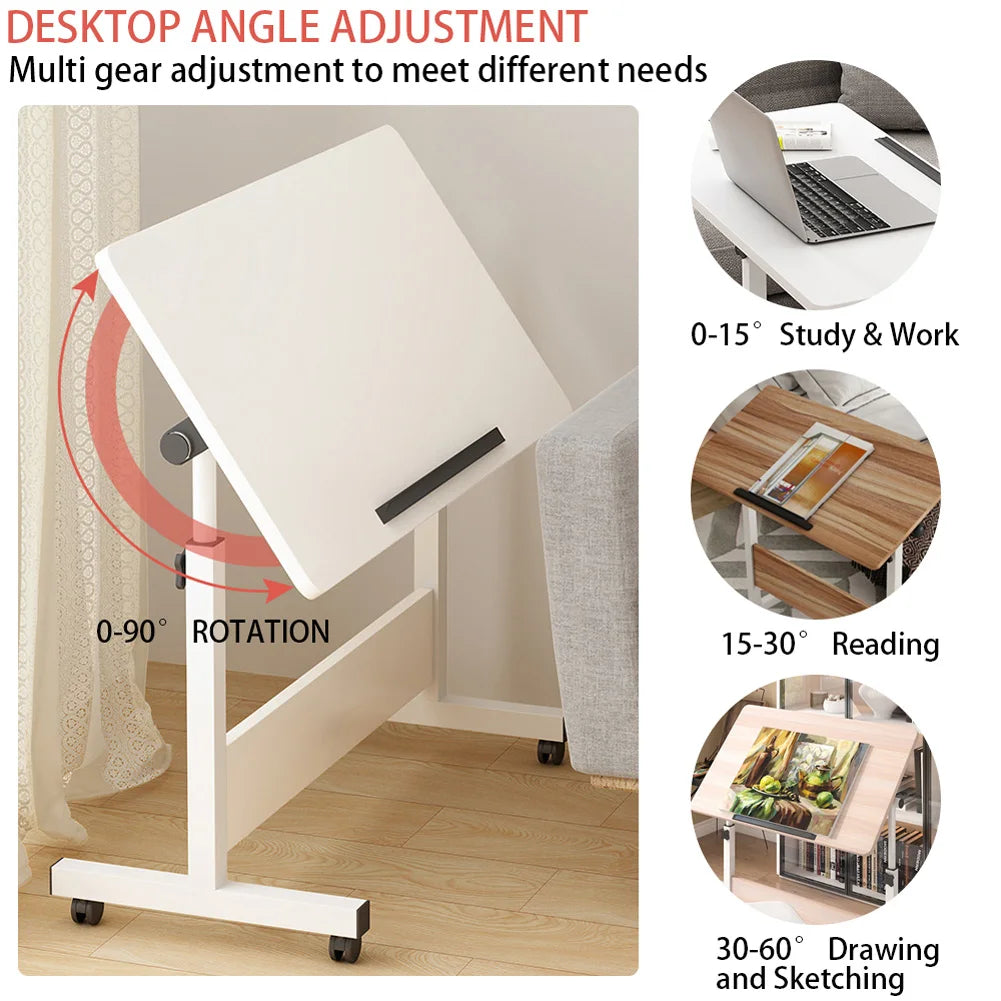 Small Mobile Stand Up adjustable height Desk With Wheels, Home Office Computer Workstation