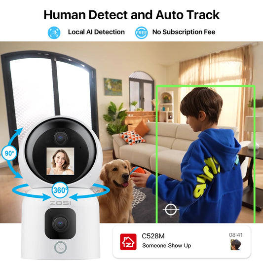 HD Dual-Lens Indoor WiFi Security Camera Baby/Pet Dog Monitor