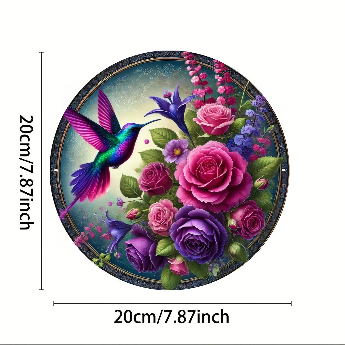 Hummingbird Wreath Aluminum Sign - Round Metal Home Decor - Ideal for Living Room, Bedroom & Kitchen - Gift for Nature Lovers
