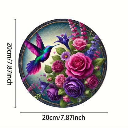 Hummingbird Wreath Aluminum Sign - Round Metal Home Decor - Ideal for Living Room, Bedroom & Kitchen - Gift for Nature Lovers