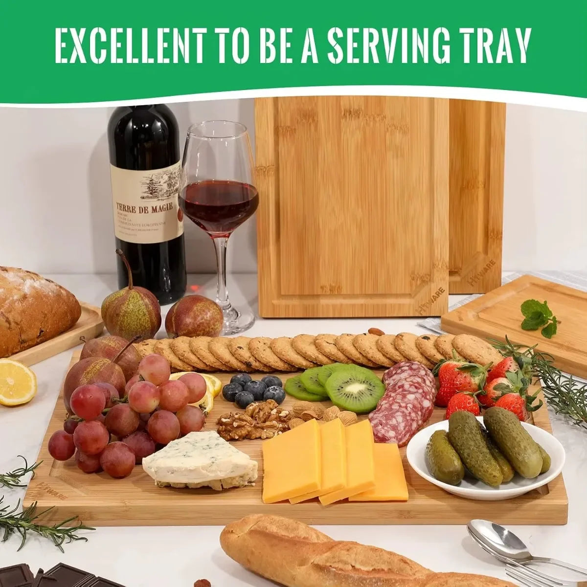 Extra Large 100% Organic Bamboo Cutting Board for Kitchen. Heavy Duty Wood Board with Juice Groove – Safe for Cutting Meat