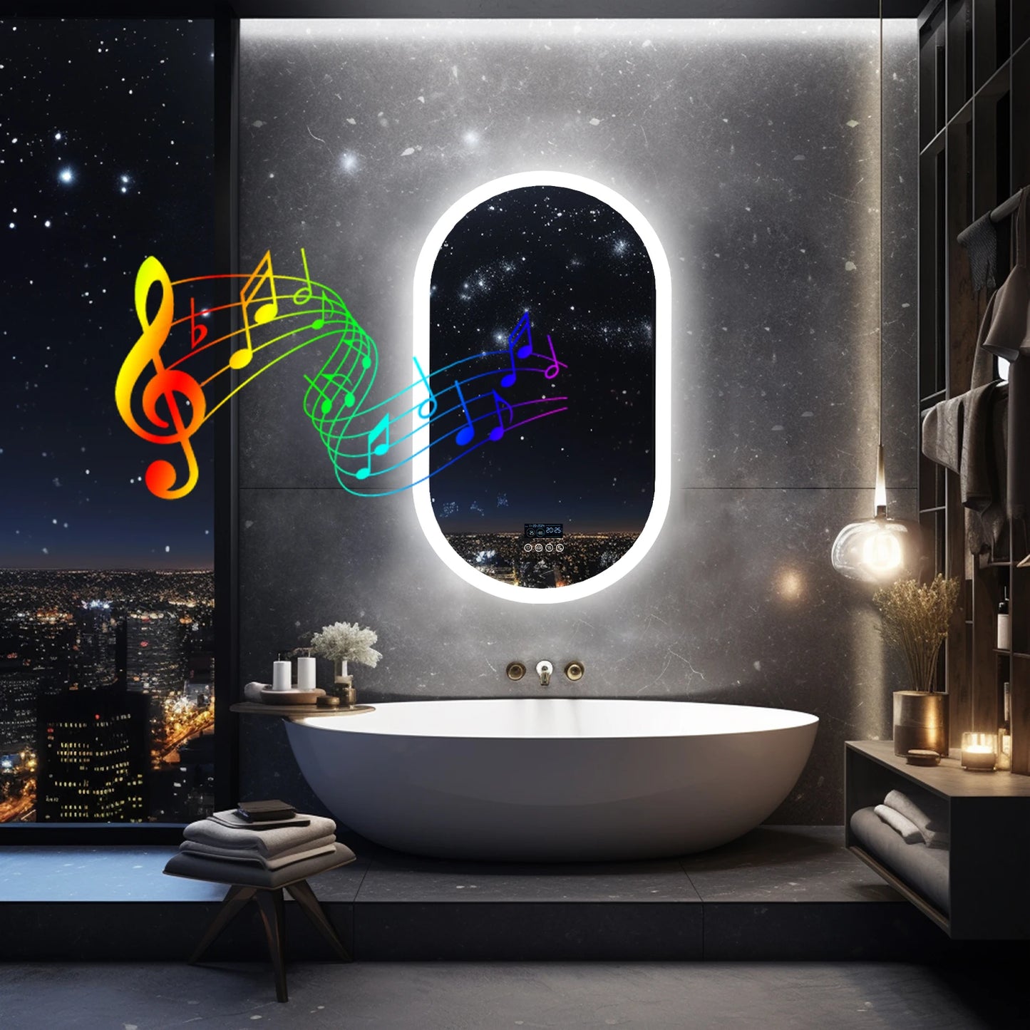 LED Lighted Bathroom Mirror with Bluetooth Speaker Smart LED Vanity Makeup Wall Mounted Mirrors 3 Lights Setting Anti-Fog RBG