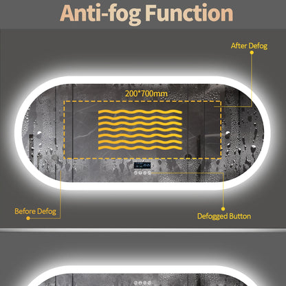 LED Lighted Bathroom Mirror with Bluetooth Speaker Smart LED Vanity Makeup Wall Mounted Mirrors 3 Lights Setting Anti-Fog RBG