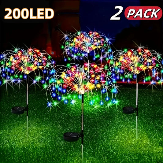 Outdoor Solar Garden LED Lights 2 Pack 120/150 Lights Fireworks Lamp 8 Modes Lawn Decor