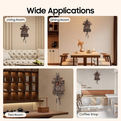 Wooden Cuckoo Clock with Pendulum and Automatic Bird Chiming for Living Room Kitchen Office Wall Decor Silent Quartz Movement