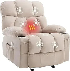 Overstuffed Rocker Recliner with Heat and Vibration Massage