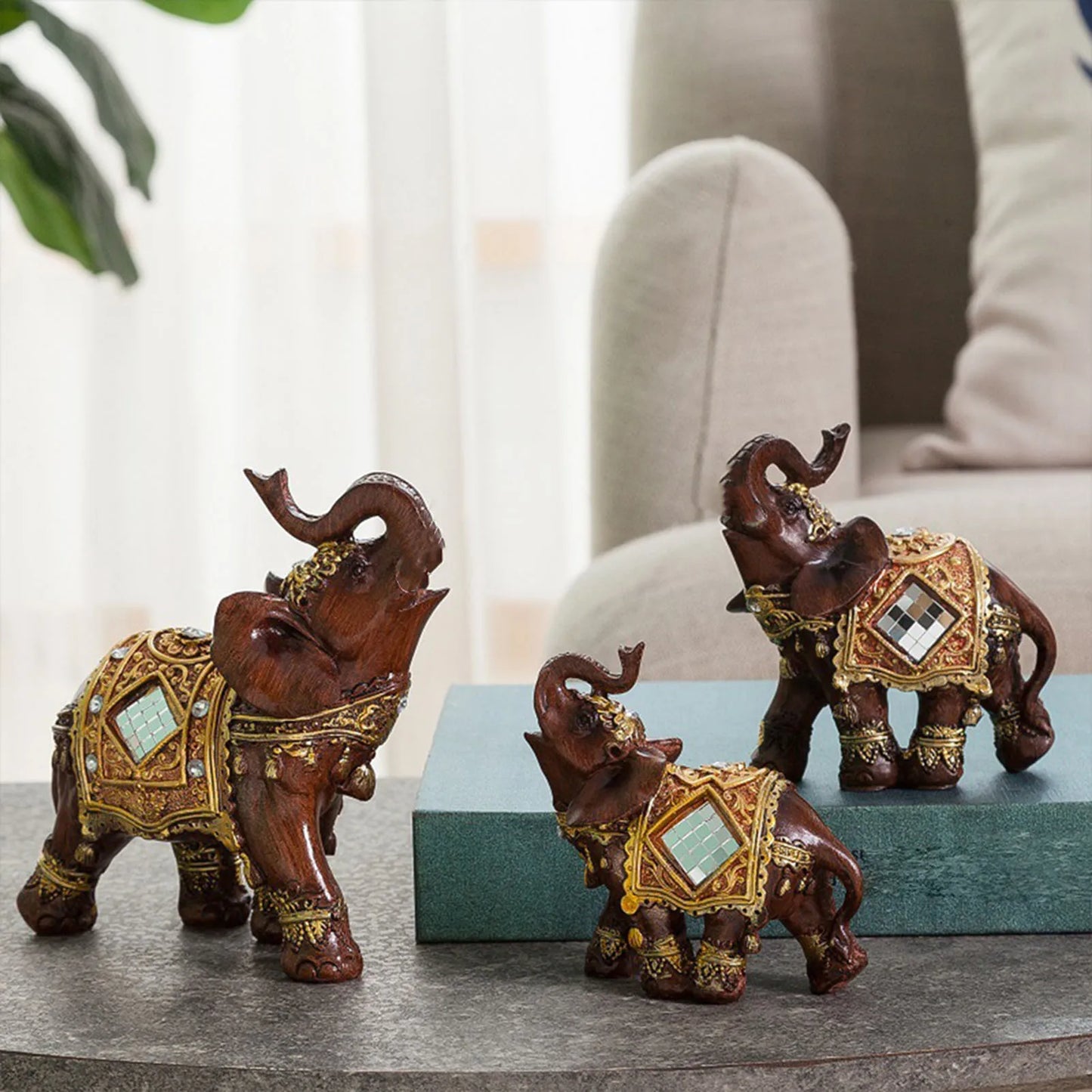 Cute Elephant Figurines Decoration Suitable for Office Wine Cooler Decor. Elephants are sacred symbols of peace, spirit and physical strength.