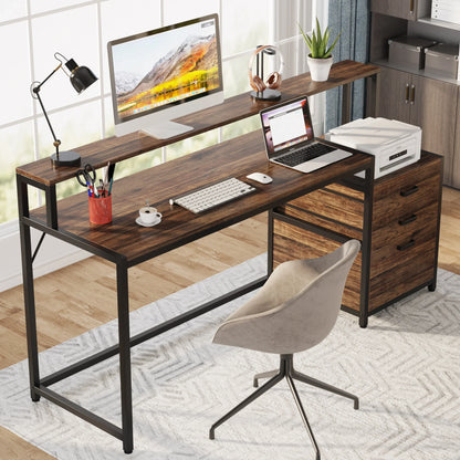 63 Inch Computer Desk with File Drawer Cabinet
