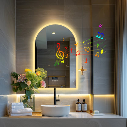 LED Lighted Bathroom Mirror with Bluetooth Speaker Smart LED Vanity Makeup Wall Mounted Mirrors 3 Lights Setting Anti-Fog RBG