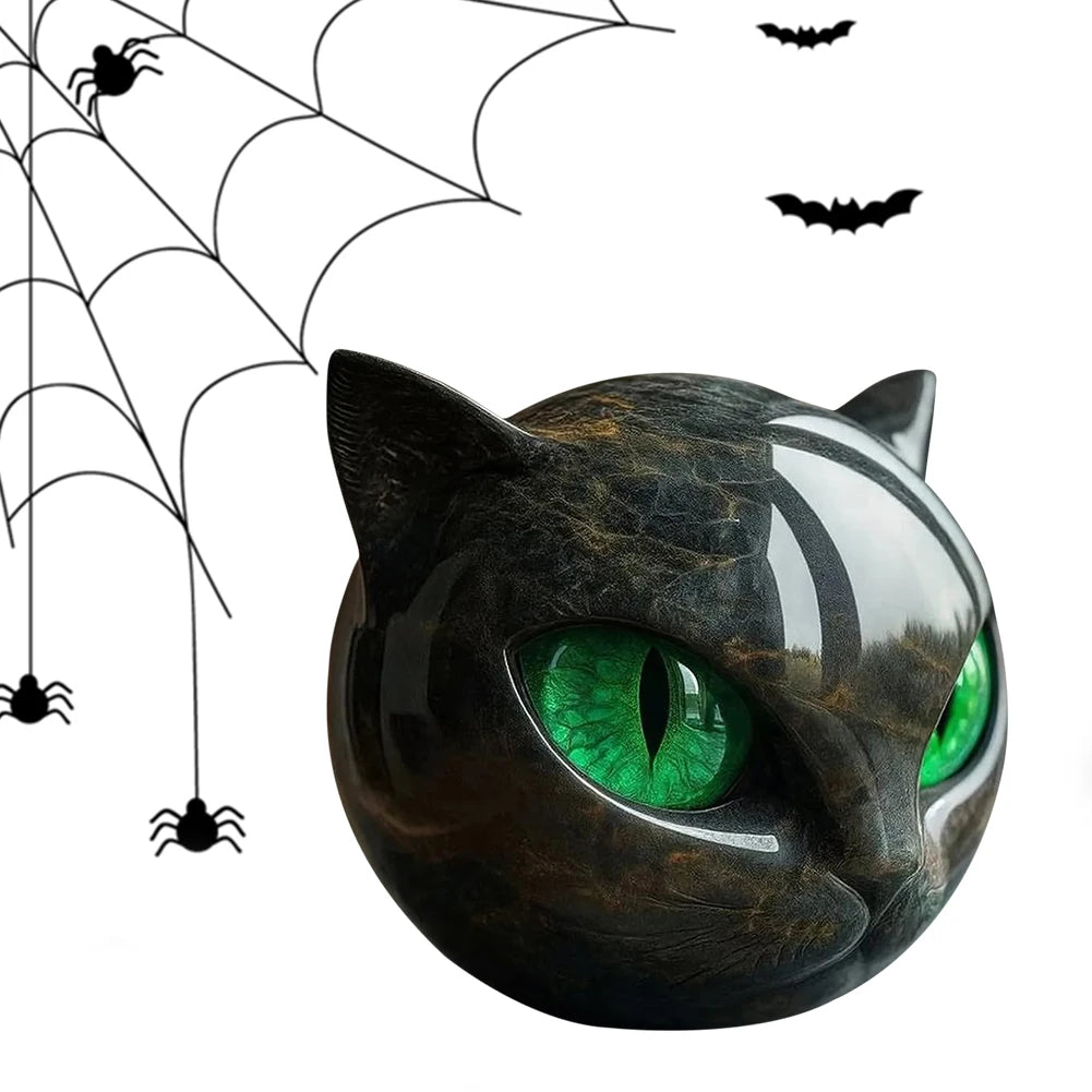 Decorative Black Cat Resin Figurine with Marble Texture Keepsake