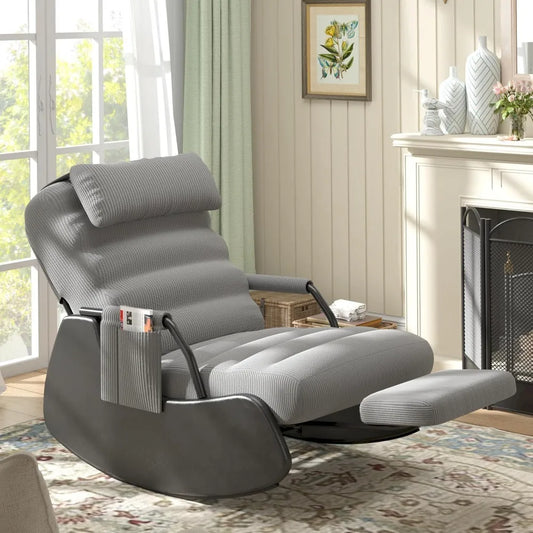 Nursery Rocking Chairs with Soft Seat and Headrest with Side Pocket