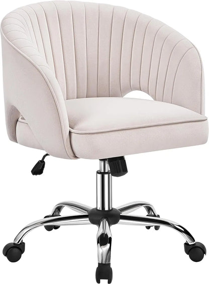 Home Office Velvet Upholstered Desk Chair, Modern Swivel Chair with Tufted Barrel Back, Rolling Wheels for Office