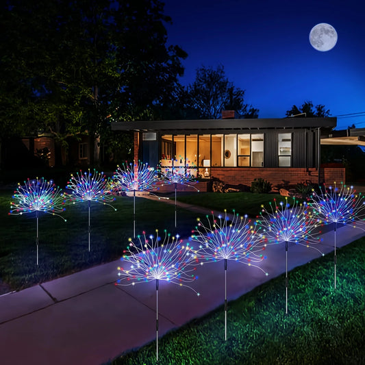 Outdoor Solar Garden LED Lights 2 Pack 120/150 Lights Fireworks Lamp 8 Modes Lawn Decor