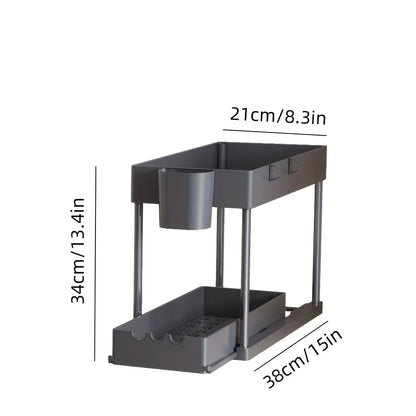 2Pcs 2-Tier Sliding Cabinet Organizer for Kitchen and Bathroom Storage