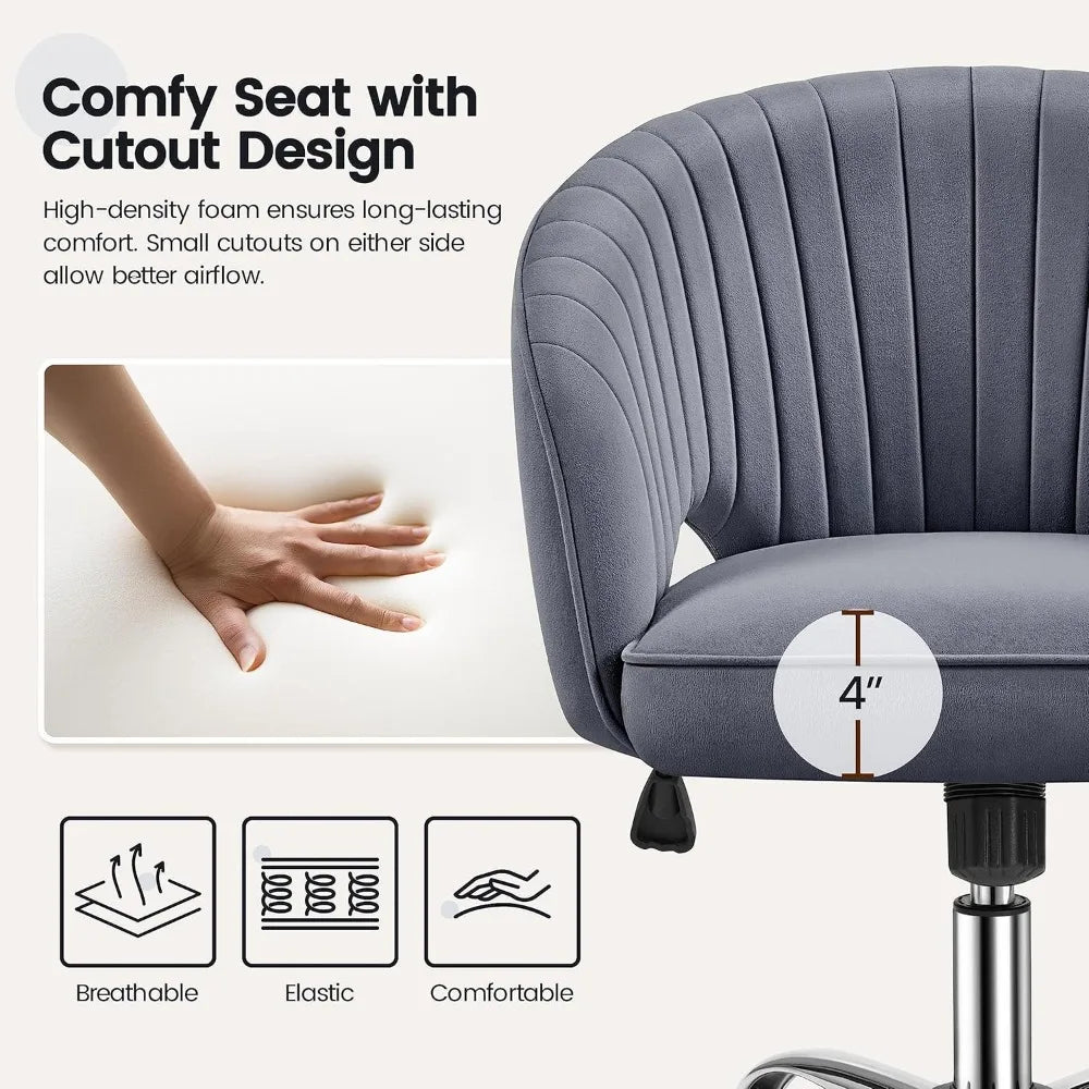 Home Office Velvet Upholstered Desk Chair, Modern Swivel Chair with Tufted Barrel Back, Rolling Wheels for Office