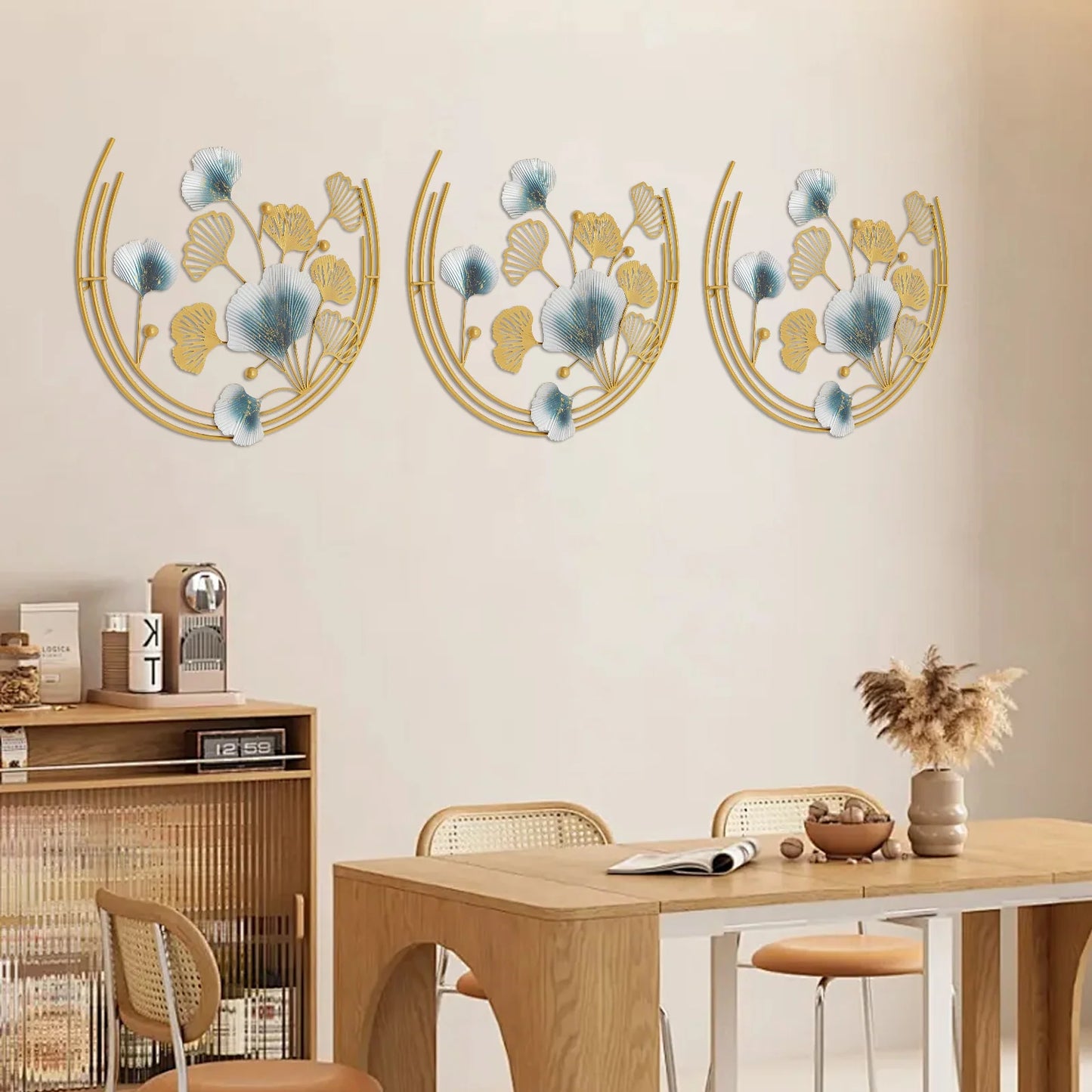 3-piece Gold Iron Leaf Wall Art for Living Room Bedroom Office Stylish Durable