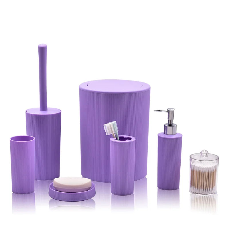 7pcs/set Modern Plastic Bathroom Accessories Set with Soap Dish Toothbrush Holder Dispenser.  Simple design, exquisite craftsmanship, environmentally friendly materials.