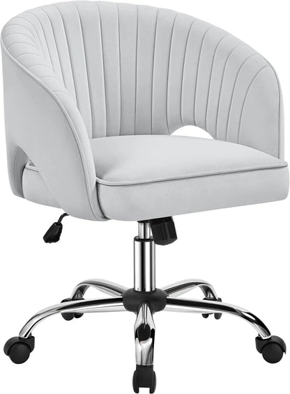 Home Office Velvet Upholstered Desk Chair, Modern Swivel Chair with Tufted Barrel Back, Rolling Wheels for Office