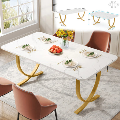 63-Inch Rectangular Table with Faux Marble Table Top