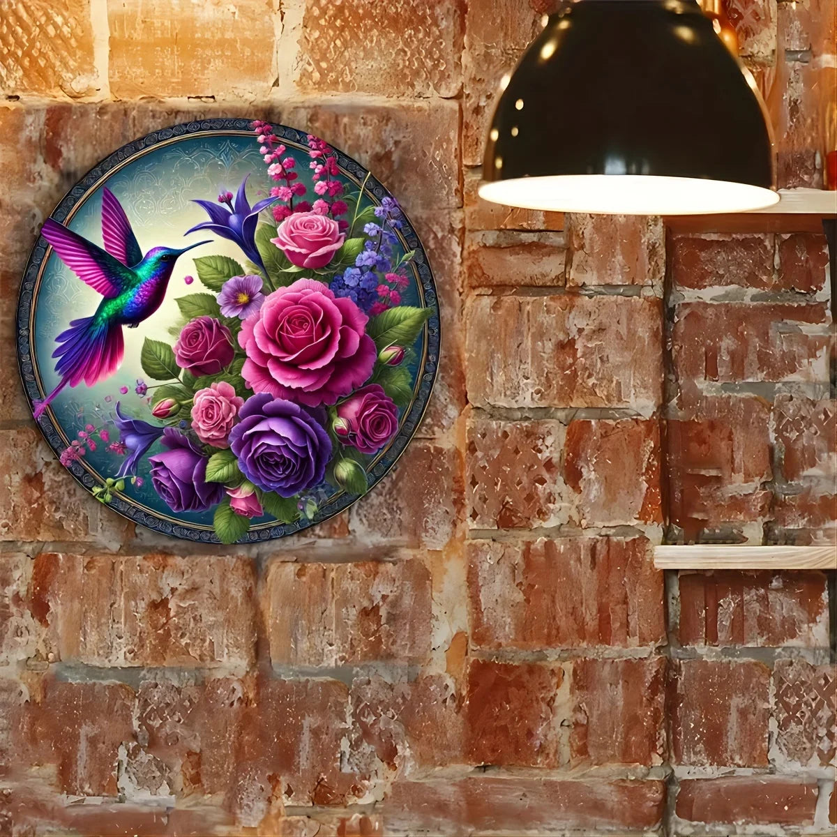 Hummingbird Wreath Aluminum Sign - Round Metal Home Decor - Ideal for Living Room, Bedroom & Kitchen - Gift for Nature Lovers