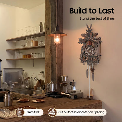 Wooden Cuckoo Clock with Pendulum and Automatic Bird Chiming for Living Room Kitchen Office Wall Decor Silent Quartz Movement