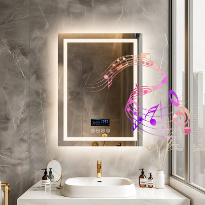 LED Lighted Bathroom Mirror with Bluetooth Speaker Smart LED Vanity Makeup Wall Mounted Mirrors 3 Lights Setting Anti-Fog RBG