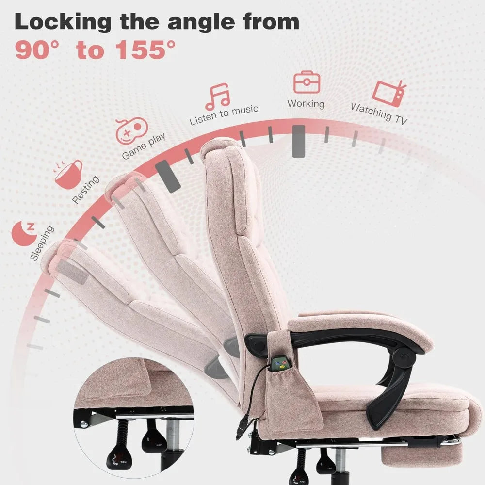 Ergonomic Adjustable Reclining Massage Office Chair with Footrest with 6 Vibration Points & Heat