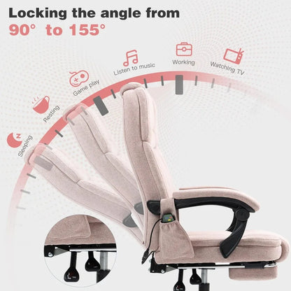 Ergonomic Adjustable Reclining Massage Office Chair with Footrest with 6 Vibration Points & Heat