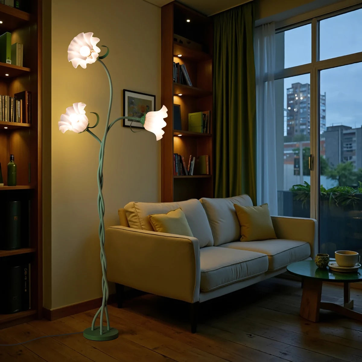 Retro 3-Head Flower Floor Lamp, Contains Bulb, 3-Color Dimmable, with Flexible Neck Shaft That Can Be Adjusted at Will, Suitable for Living Room, Bedroom, Study Room Decoration.