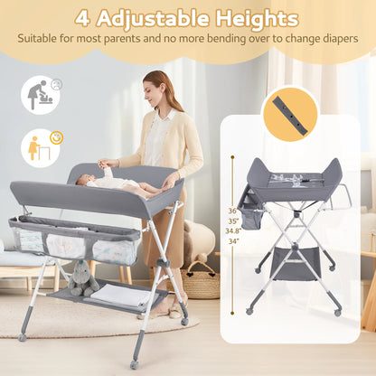 Portable Foldable Baby Changing Table with Wheels
