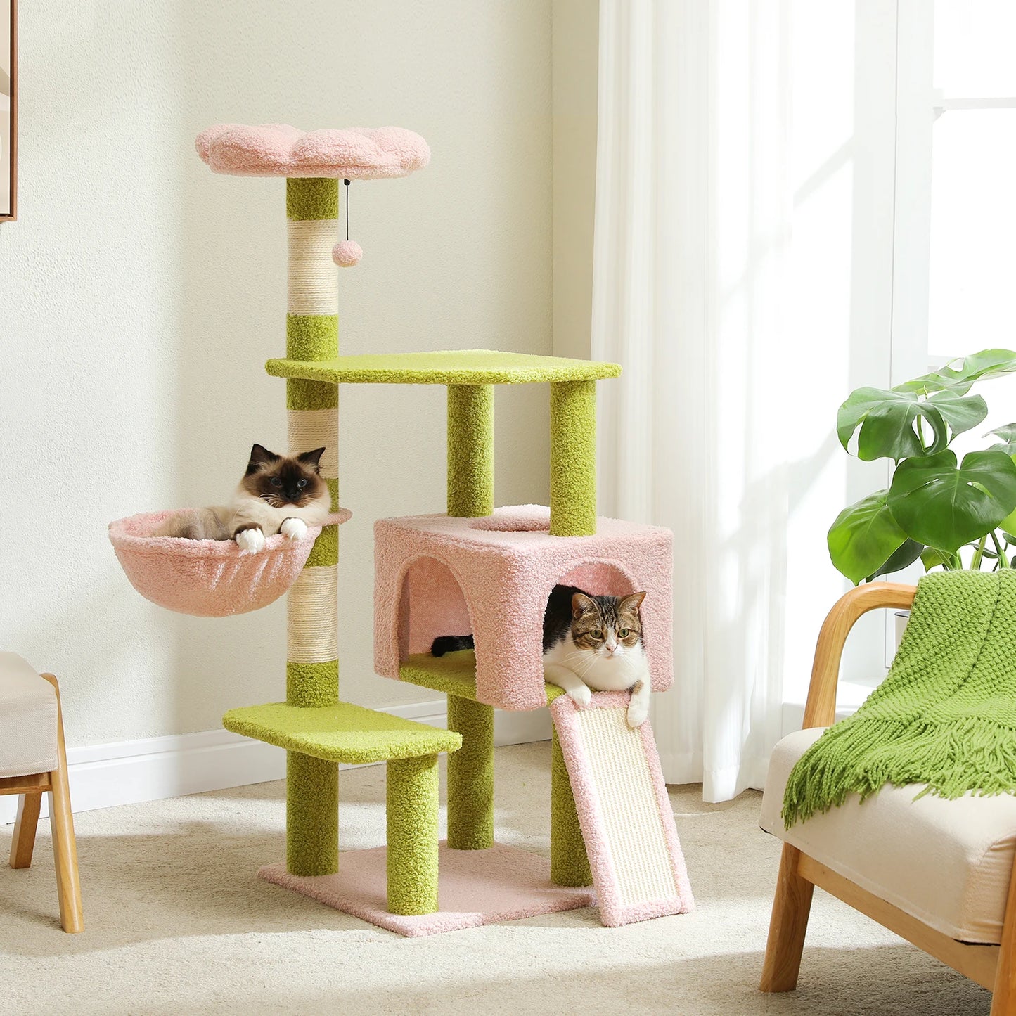 Flower Cat Tree Multi-Level Cat Tower with Sisal Covered Scratching Posts for Indoor Small Medium Cats