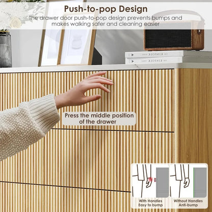 Fluted 6 Drawers Wooden Dresser for Bedroom, 52" Wide with Faux Marble Top